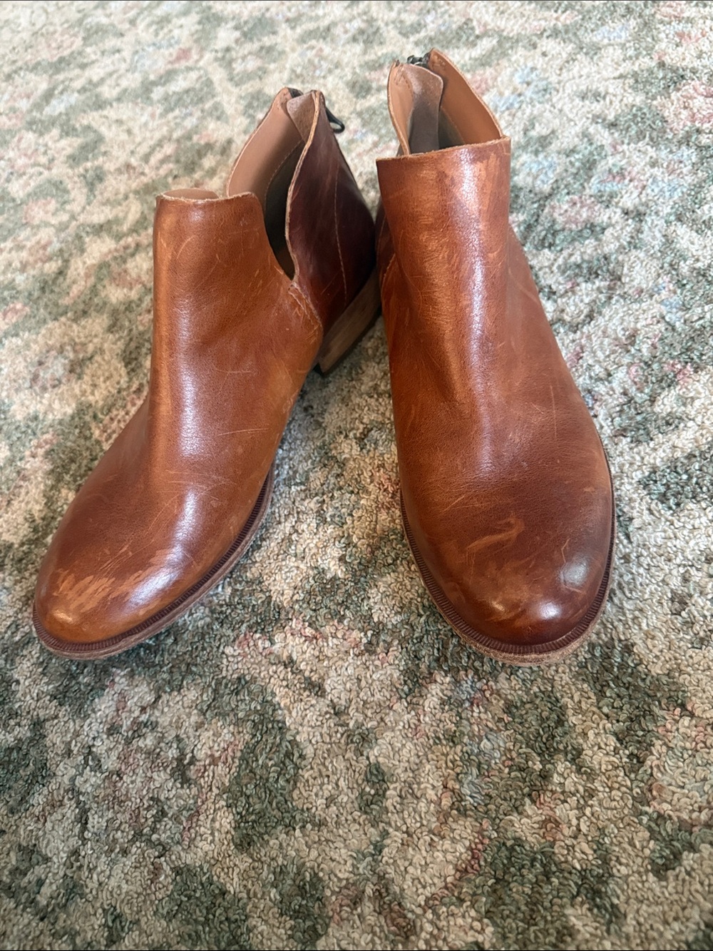 Kork-Ease Tan Leather Cutout Ankle Boots size 9 with zipper on the back